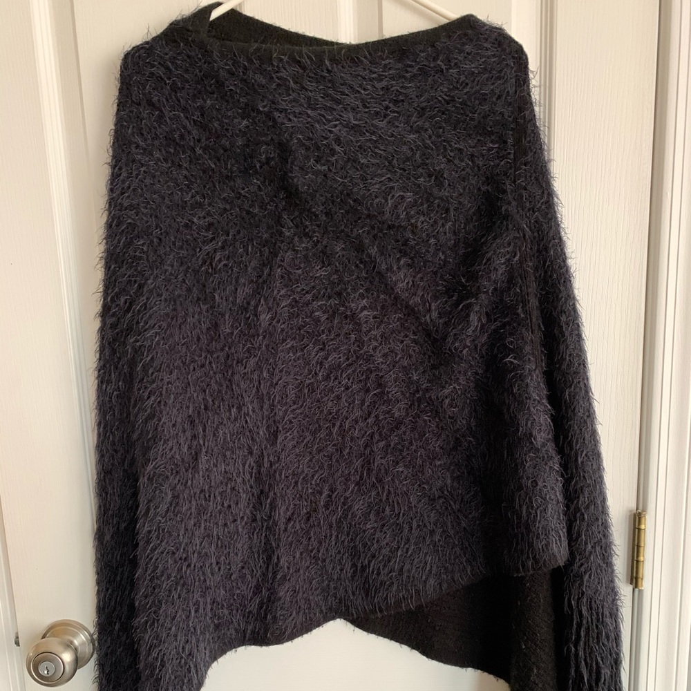 Super soft fuzzy black poncho